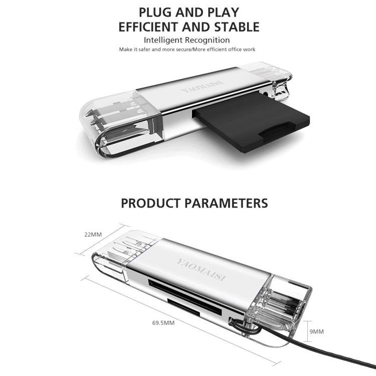 YAOMAISI Q25 2 in 1 USB 3.0 to Type-C Metal Memory Card Reader, Support SD / TF Card
