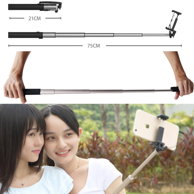 ROCK Portable Wire Control Selfie Stick Monopod Folding Extendable Handheld Holder for iOS & Android Phone, Folded Length: 21cm,