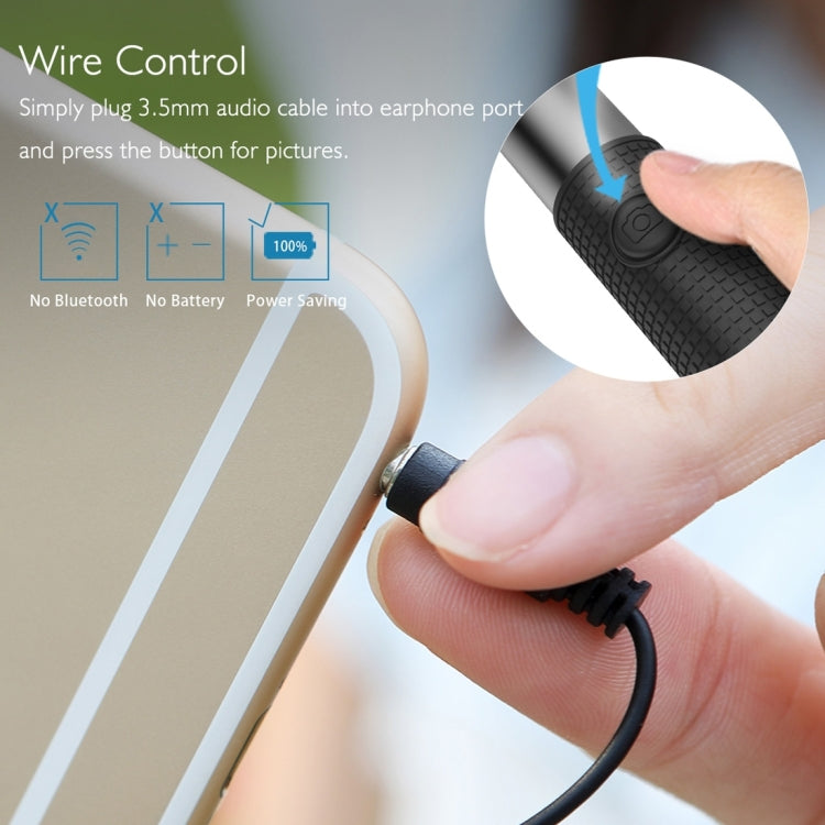 ROCK Portable Wire Control Selfie Stick Monopod Folding Extendable Handheld Holder for iOS & Android Phone, Folded Length: 21cm,