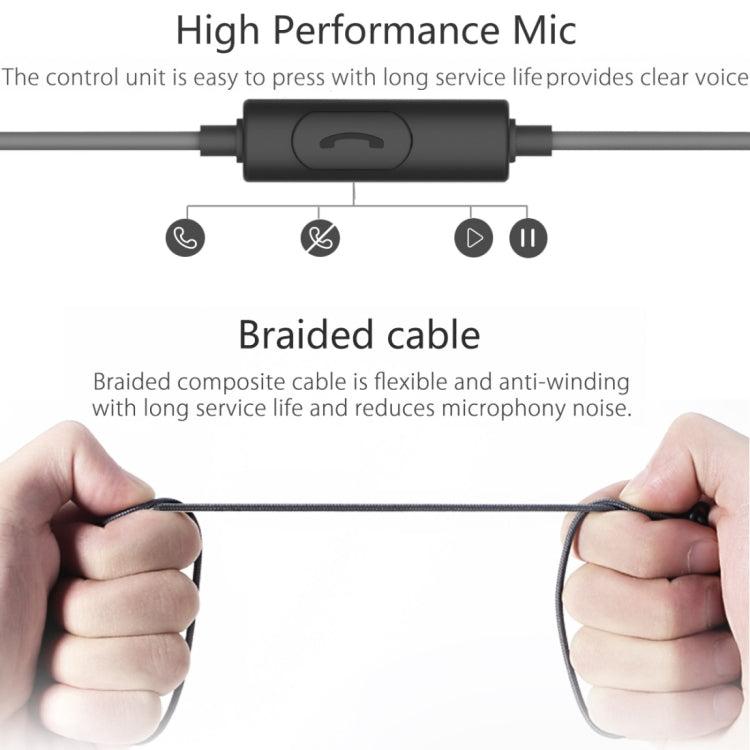 ROCK RAU0511 In-ear Metal Hi-Fi Stereo Earphone with Line Control & Mic Braided OFC Cable for iPhone 6 & 6, Galaxy S6 / S5 / S4, HTC, Huawei, Sony etc.