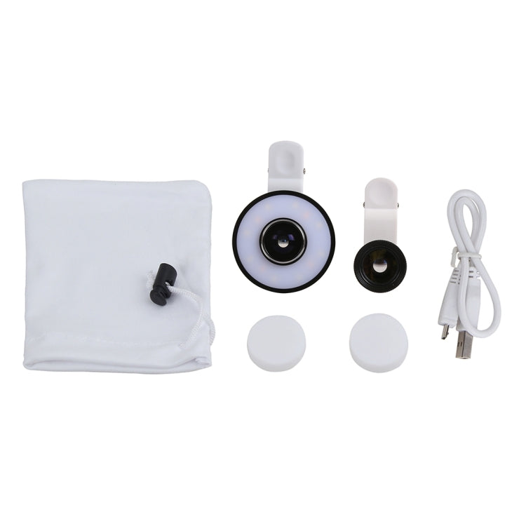6 in 1 Universal Multifunction LED Ring Flash + 10X Marco Lens + 0.65X Wide Lens + 185 Degree Fisheye Lens with Clip, For iPhone 6s & 6s Plus, iPhone 6 & 6 Plus, iPad Air 2 & Air, Galaxy S6 / S6 edge / S6 edge+ / Note 5 Edge, HTC, Sony