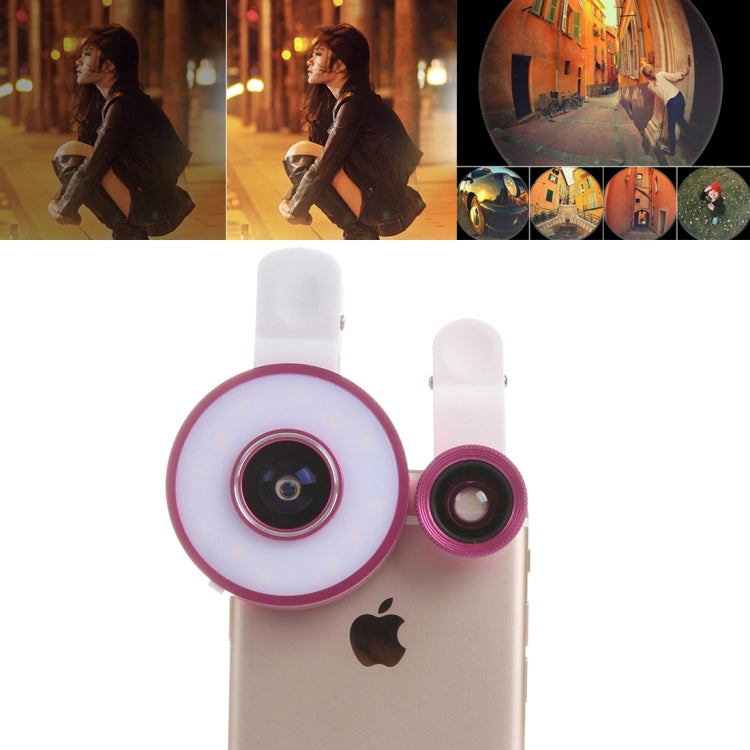 6 in 1 Universal Multifunction LED Ring Flash + 10X Marco Lens + 0.65X Wide Lens + 185 Degree Fisheye Lens with Clip, For iPhone 6s & 6s Plus, iPhone 6 & 6 Plus, iPad Air 2 & Air, Galaxy S6 / S6 edge / S6 edge+ / Note 5 Edge, HTC, Sony