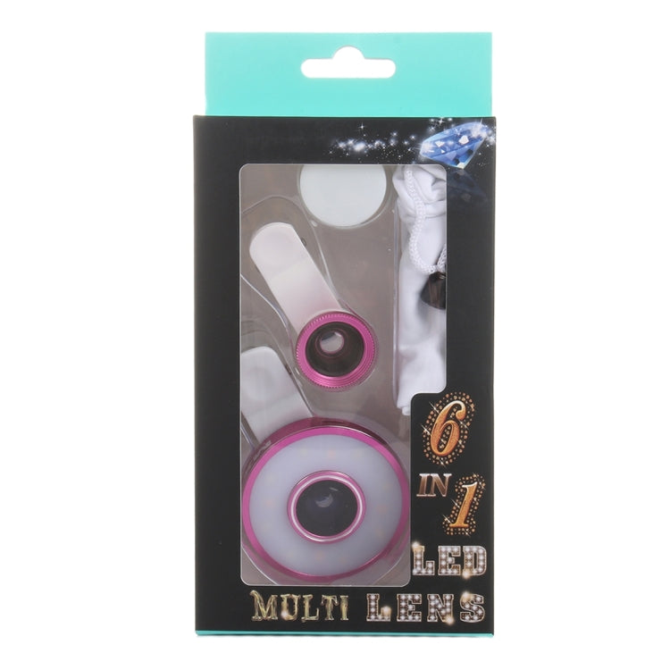 6 in 1 Universal Multifunction LED Ring Flash + 10X Marco Lens + 0.65X Wide Lens + 185 Degree Fisheye Lens with Clip, For iPhone 6s & 6s Plus, iPhone 6 & 6 Plus, iPad Air 2 & Air, Galaxy S6 / S6 edge / S6 edge+ / Note 5 Edge, HTC, Sony