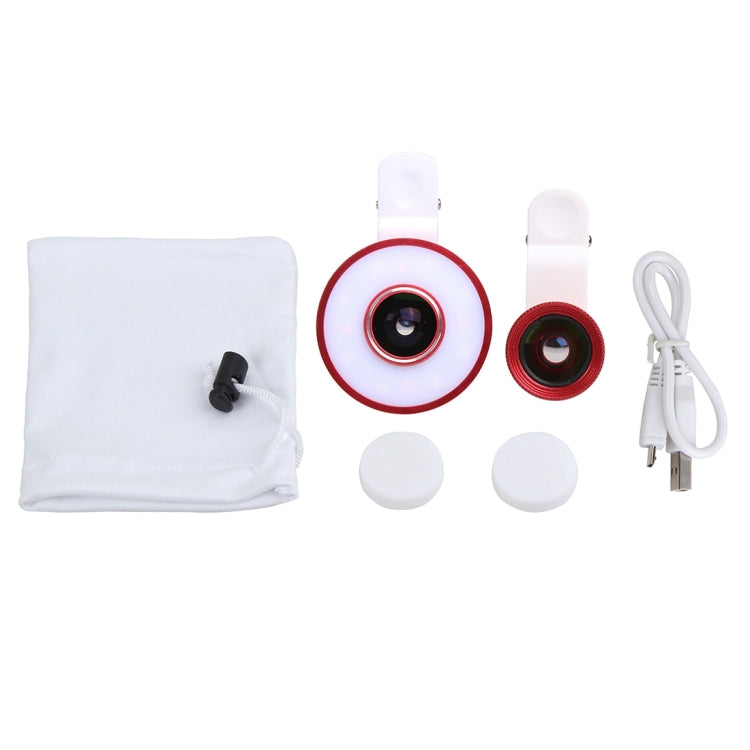 6 in 1 Universal Multifunction LED Ring Flash + 10X Marco Lens + 0.65X Wide Lens + 185 Degree Fisheye Lens with Clip, For iPhone 6s & 6s Plus, iPhone 6 & 6 Plus, iPad Air 2 & Air, Galaxy S6 / S6 edge / S6 edge+ / Note 5 Edge, HTC, Sony