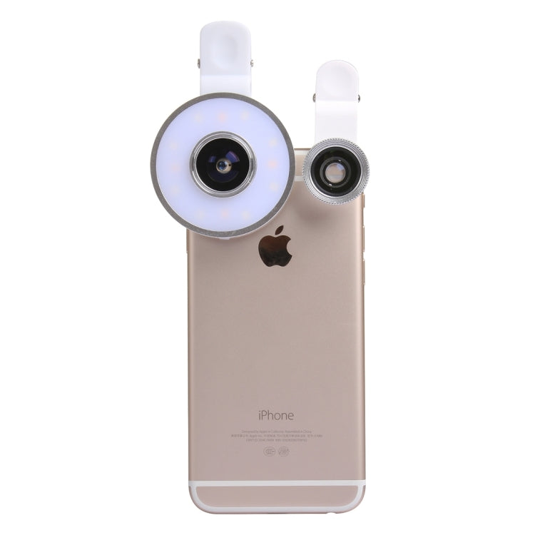 6 in 1 Universal Multifunction LED Ring Flash + 10X Marco Lens + 0.65X Wide Lens + 185 Degree Fisheye Lens with Clip, For iPhone 6s & 6s Plus, iPhone 6 & 6 Plus, iPad Air 2 & Air, Galaxy S6 / S6 edge / S6 edge+ / Note 5 Edge, HTC, Sony