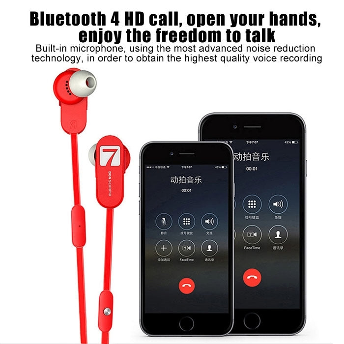 7 DON SCORPIO SMUSHROOM Bluetooth Stereo Sport in-ear Earphone with Mic(Red)