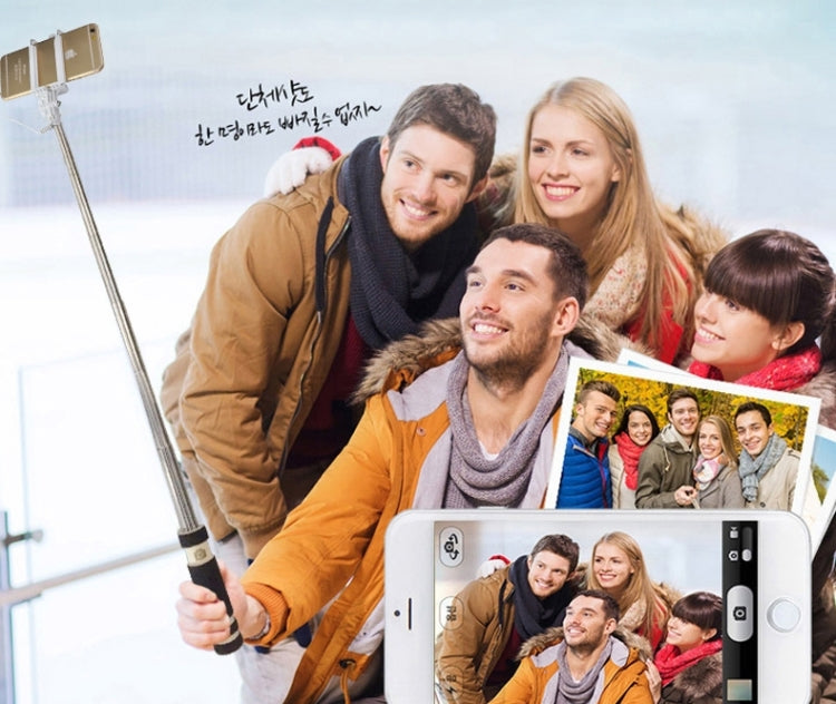 Mini Wire Controlled Selfie Stick Monopod Folding Extendable Pocket Handheld Holder for iOS & Android Phone, Folded Length: 18.5cm, Max Extension Length: 60.3cm