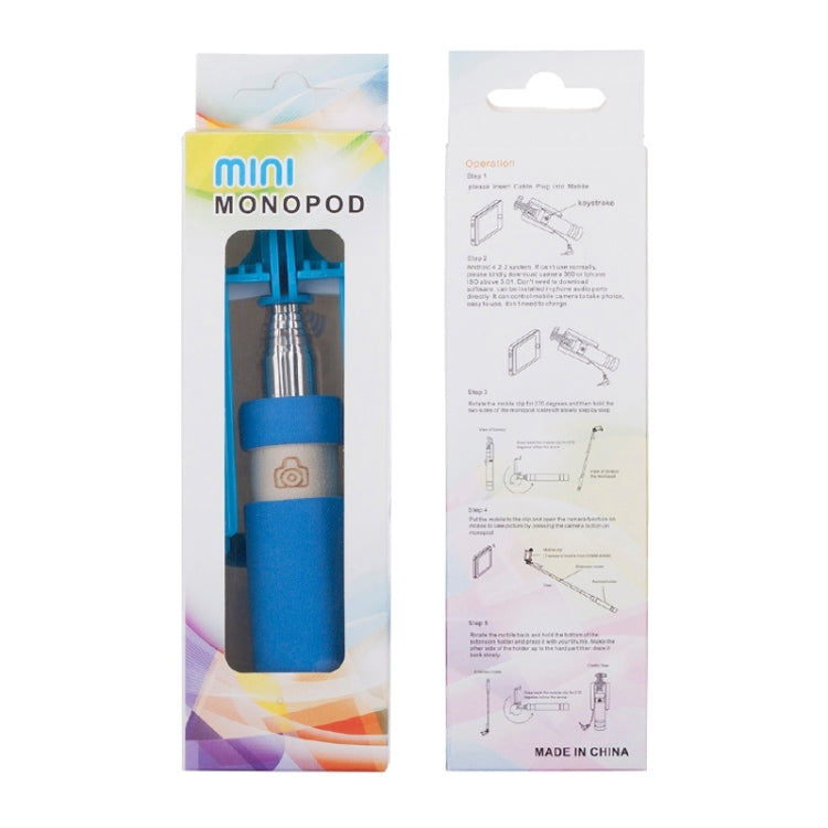 Mini Wire Controlled Selfie Stick Monopod Folding Extendable Pocket Handheld Holder for iOS & Android Phone, Folded Length: 18.5cm, Max Extension Length: 60.3cm