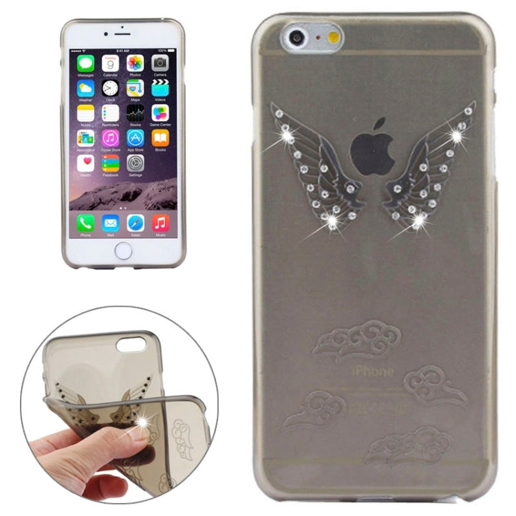 For iPhone 6 Embossment Diamond-Encrusted Angel Wings Pattern TPU Protective Case
