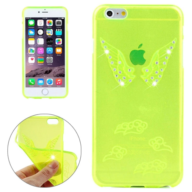 For iPhone 6 Embossment Diamond-Encrusted Angel Wings Pattern TPU Protective Case