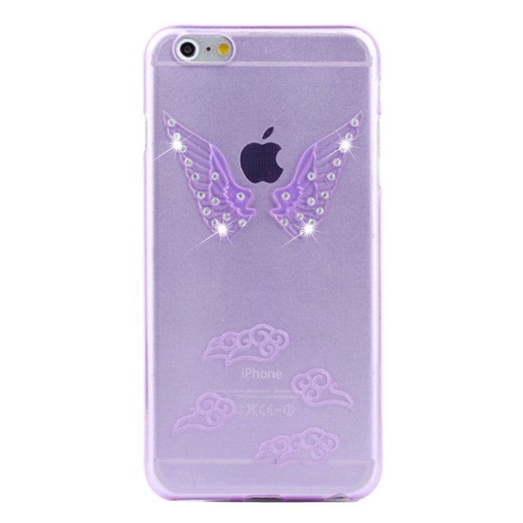 For iPhone 6 Embossment Diamond-Encrusted Angel Wings Pattern TPU Protective Case