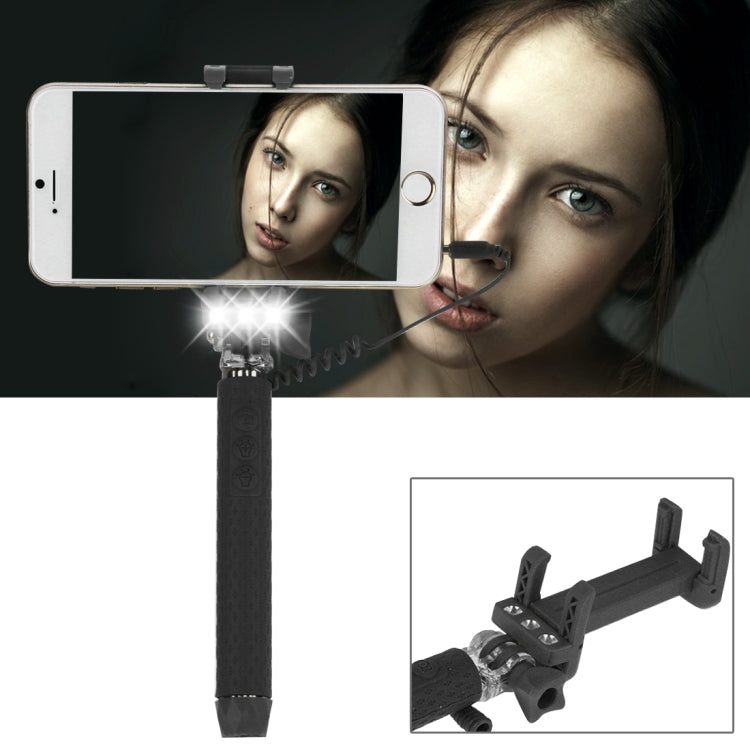 Portable Wire Controlled Monopod Folding Extendable Handheld Pocket Holder Selfie Stick with Sync LED Flash Light (rk-mini4) for iOS & Android Phone, Folded Length: 13.5cm, Max Extension Length: 70.0cm
