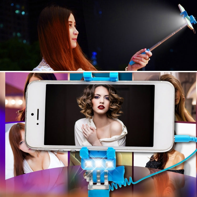 Portable Wire Controlled Monopod Folding Extendable Handheld Pocket Holder Selfie Stick with Sync LED Flash Light (rk-mini4) for iOS & Android Phone, Folded Length: 13.5cm, Max Extension Length: 70.0cm