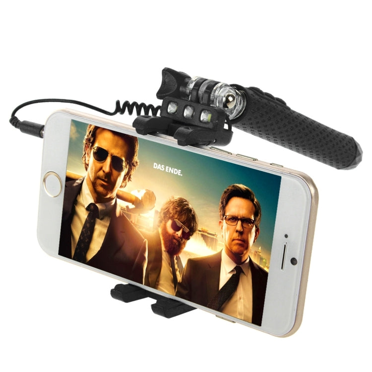 Portable Wire Controlled Monopod Folding Extendable Handheld Pocket Holder Selfie Stick with Sync LED Flash Light (rk-mini4) for iOS & Android Phone, Folded Length: 13.5cm, Max Extension Length: 70.0cm