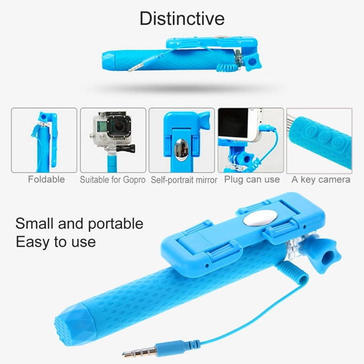 Portable Wire Controlled Monopod Folding Extendable Handheld Pocket Holder Selfie Stick with Sync LED Flash Light (rk-mini4) for iOS & Android Phone, Folded Length: 13.5cm, Max Extension Length: 70.0cm