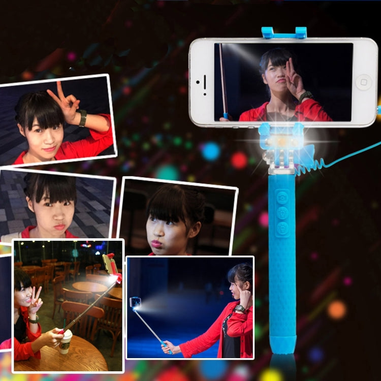 Portable Wire Controlled Monopod Folding Extendable Handheld Pocket Holder Selfie Stick with Sync LED Flash Light (rk-mini4) for iOS & Android Phone, Folded Length: 13.5cm, Max Extension Length: 70.0cm