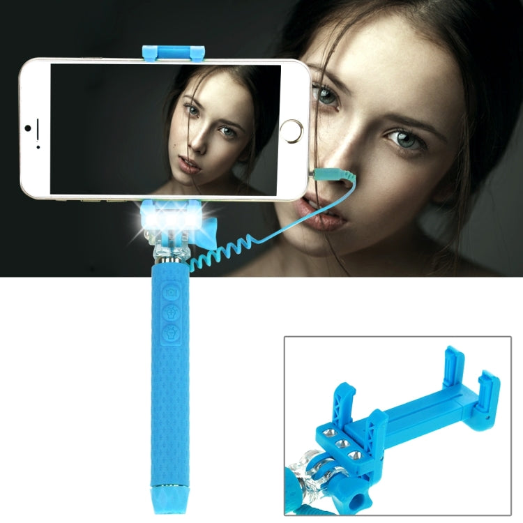 Portable Wire Controlled Monopod Folding Extendable Handheld Pocket Holder Selfie Stick with Sync LED Flash Light (rk-mini4) for iOS & Android Phone, Folded Length: 13.5cm, Max Extension Length: 70.0cm