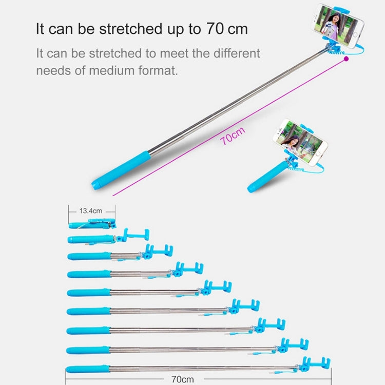 Portable Wire Controlled Monopod Folding Extendable Handheld Pocket Holder Selfie Stick with Sync LED Flash Light (rk-mini4) for iOS & Android Phone, Folded Length: 13.5cm, Max Extension Length: 70.0cm