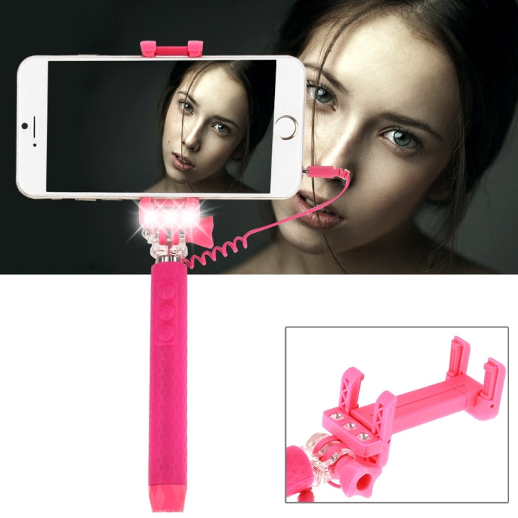 Portable Wire Controlled Monopod Folding Extendable Handheld Pocket Holder Selfie Stick with Sync LED Flash Light (rk-mini4) for iOS & Android Phone, Folded Length: 13.5cm, Max Extension Length: 70.0cm