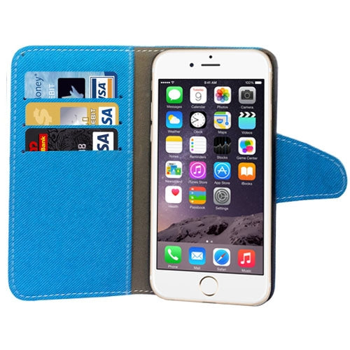 Denim Texture Horizontal Flip Magnetic Buckle Leather Case with Card Slots & Holder for iPhone 6 Plus & 6S Plus