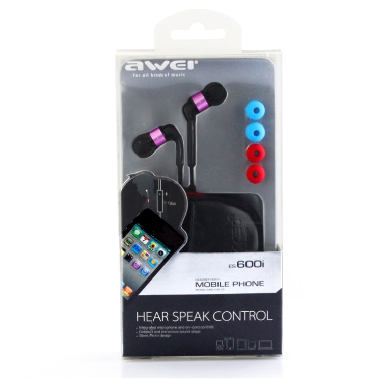 Awei-ES600i 3.5mm Plug Noodle Wired Style In-ear Stereo Earphone with Mic, Cable Length: about 1.2m, For iPad, iPhone, Galaxy, Huawei, Xiaomi, LG, HTC and Other Smart Phones