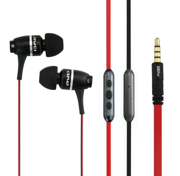 Awei S80vi 3.5mm Plug Noodle Wired Style In-ear Stereo Earphone with Mic, Cable Length: about 1.2m, For iPad, iPhone, Galaxy, Huawei, Xiaomi, LG, HTC and Other Smart Phones
