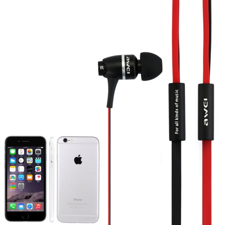 Awei S80vi 3.5mm Plug Noodle Wired Style In-ear Stereo Earphone with Mic, Cable Length: about 1.2m, For iPad, iPhone, Galaxy, Huawei, Xiaomi, LG, HTC and Other Smart Phones