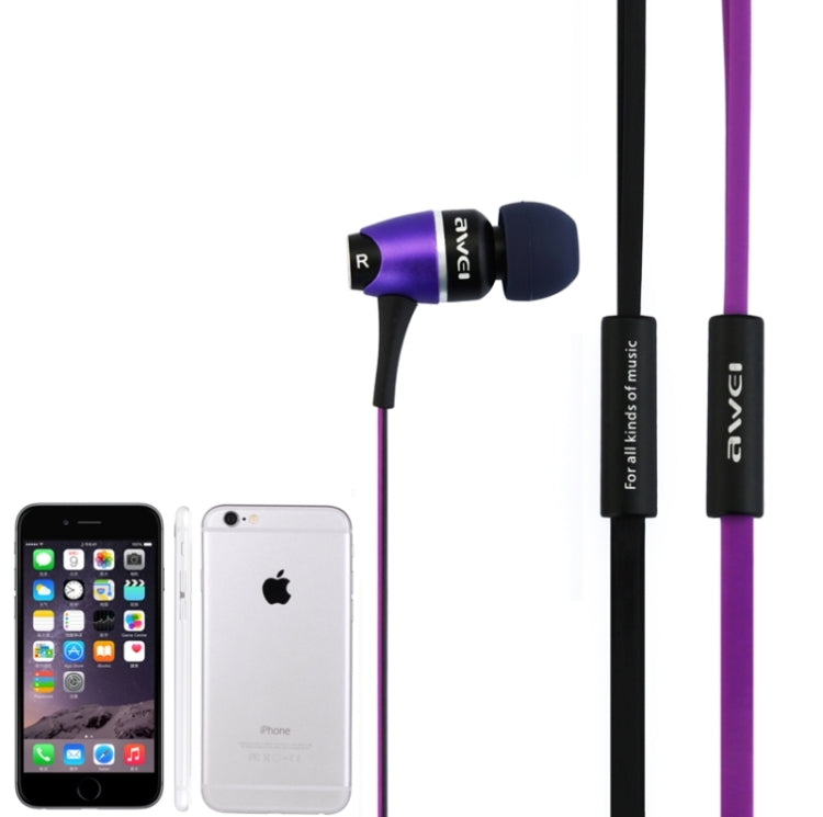 Awei S80vi 3.5mm Plug Noodle Wired Style In-ear Stereo Earphone with Mic, Cable Length: about 1.2m, For iPad, iPhone, Galaxy, Huawei, Xiaomi, LG, HTC and Other Smart Phones