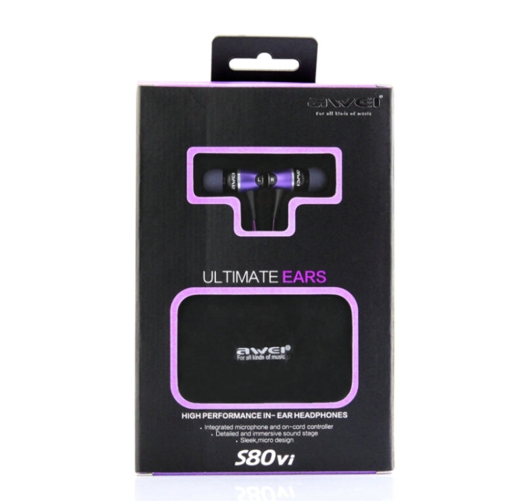Awei S80vi 3.5mm Plug Noodle Wired Style In-ear Stereo Earphone with Mic, Cable Length: about 1.2m, For iPad, iPhone, Galaxy, Huawei, Xiaomi, LG, HTC and Other Smart Phones