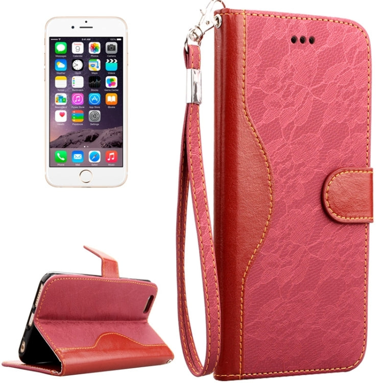 Lace Texture Contrast Color Leather Case with Holder & Card Slots & Wallet & Lanyard for iPhone 6 Plus & 6S Plus