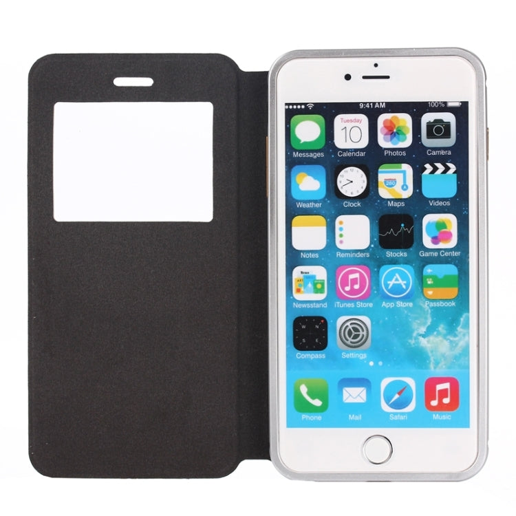 2 in 1 Metal Bumper Frame Horizontal Flip Leather Case with Caller ID Display and Holder for iPhone 6 Plus & 6S Plus