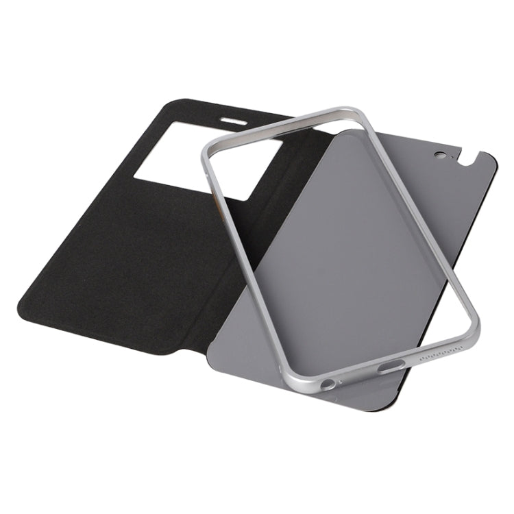 2 in 1 Metal Bumper Frame Horizontal Flip Leather Case with Caller ID Display and Holder for iPhone 6 Plus & 6S Plus