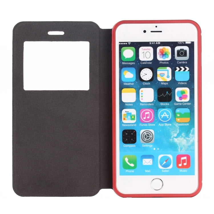 2 in 1 Metal Bumper Frame Horizontal Flip Leather Case with Caller ID Display and Holder for iPhone 6 Plus & 6S Plus