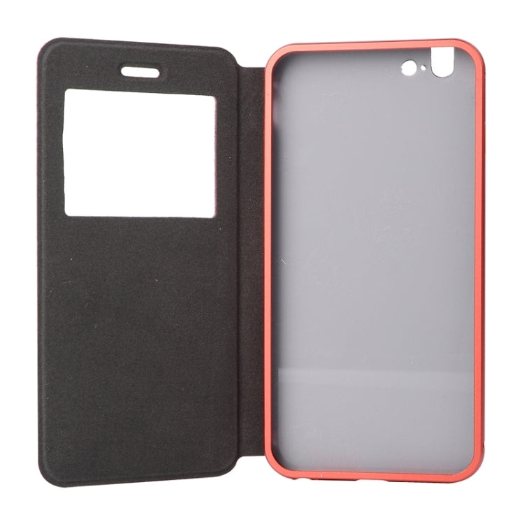 2 in 1 Metal Bumper Frame Horizontal Flip Leather Case with Caller ID Display and Holder for iPhone 6 Plus & 6S Plus