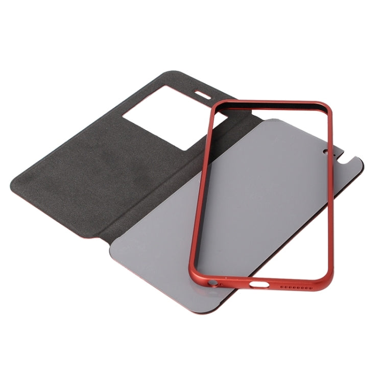 2 in 1 Metal Bumper Frame Horizontal Flip Leather Case with Caller ID Display and Holder for iPhone 6 Plus & 6S Plus