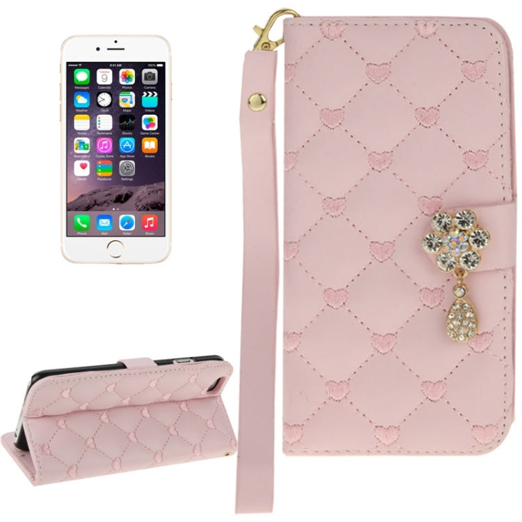 Heart Pattern Wallet Style Diamante Decorated Leather Case with Holder & Card Slots & Lanyard for iPhone 6 Plus & 6S Plus