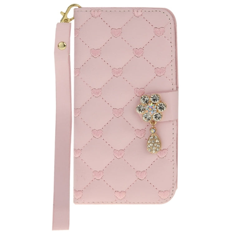 Heart Pattern Wallet Style Diamante Decorated Leather Case with Holder & Card Slots & Lanyard for iPhone 6 Plus & 6S Plus