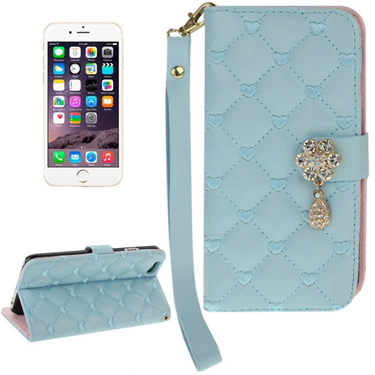 Heart Pattern Wallet Style Diamante Decorated Leather Case with Holder & Card Slots & Lanyard for iPhone 6 Plus & 6S Plus