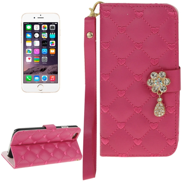 Heart Pattern Wallet Style Diamante Decorated Leather Case with Holder & Card Slots & Lanyard for iPhone 6 Plus & 6S Plus