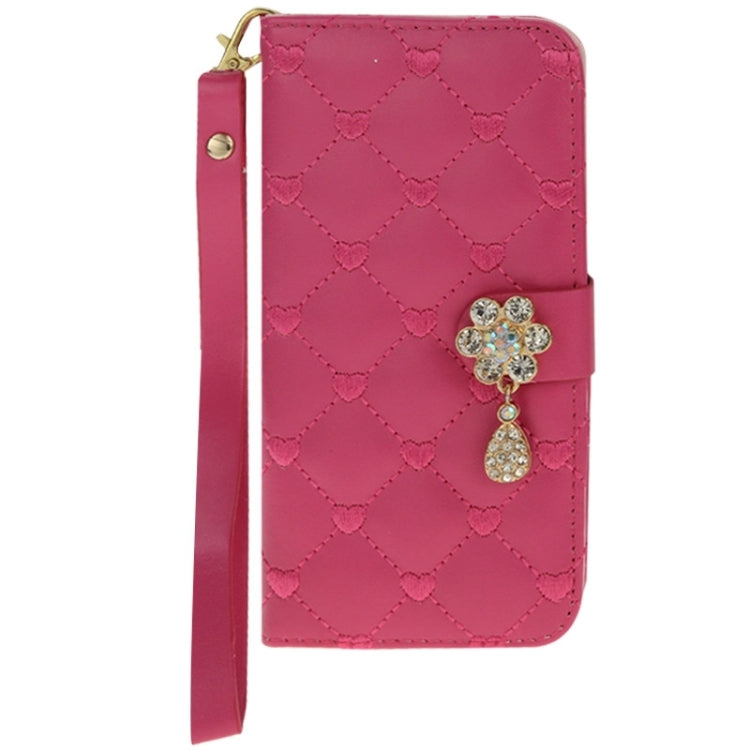Heart Pattern Wallet Style Diamante Decorated Leather Case with Holder & Card Slots & Lanyard for iPhone 6 Plus & 6S Plus