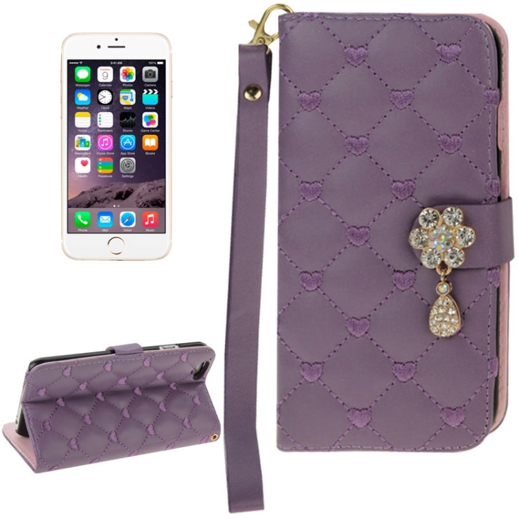 Heart Pattern Wallet Style Diamante Decorated Leather Case with Holder & Card Slots & Lanyard for iPhone 6 Plus & 6S Plus