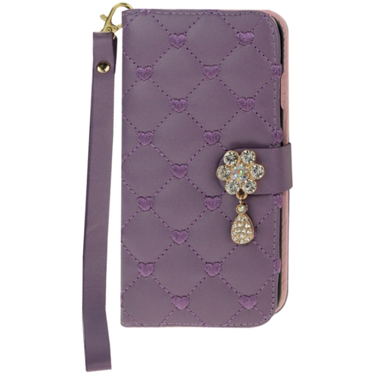 Heart Pattern Wallet Style Diamante Decorated Leather Case with Holder & Card Slots & Lanyard for iPhone 6 Plus & 6S Plus