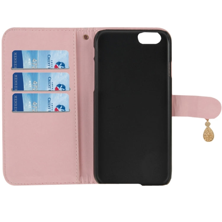 Heart Pattern Wallet Style Diamante Decorated Leather Case with Holder & Card Slots & Lanyard for iPhone 6 Plus & 6S Plus