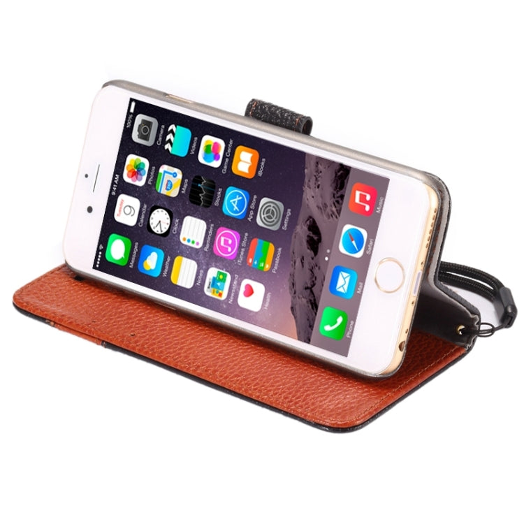 Color Matching Style Litchi Texture Horizontal Flip Genuine Leather Case with Holder & Card Slots & Wallet & Lanyard for iPhone 6 Plus & 6S Plus