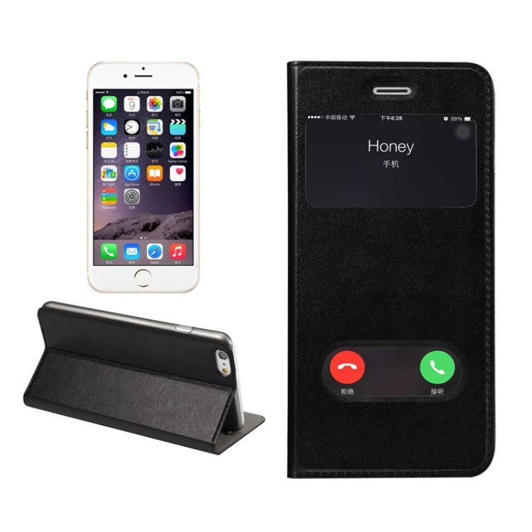 For iPhone 6s Plus Super Fiber Skin Horizontal Flip Leather Case with Holder & Caller ID Window