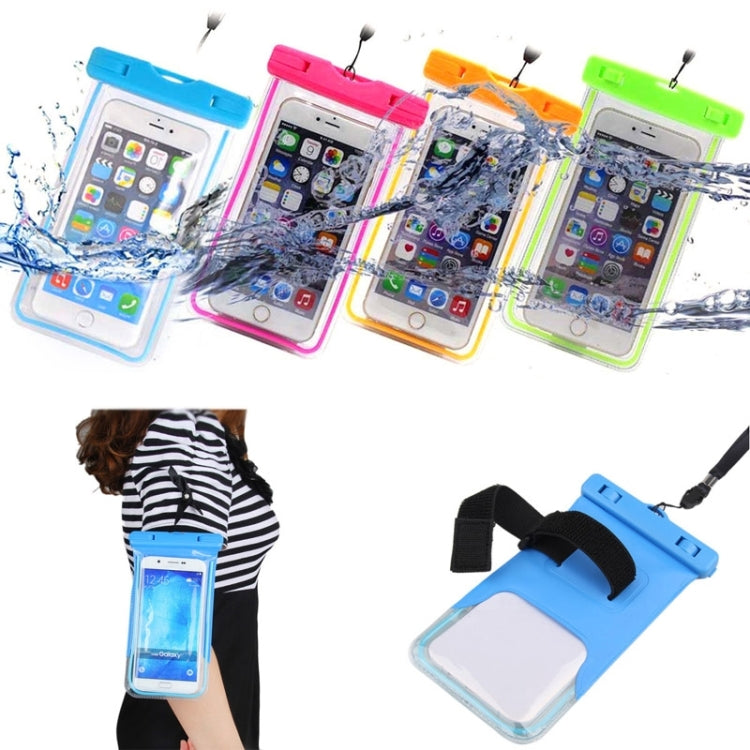 Fluorescent Transparent Open Side Universal Waterproof Bag with Lanyard & Armband for iPhone 6S Plus, Galaxy Note 5 & Note 4 / A8 / S6 edge+, Huawei P8 & P7 / Honor 6 Plus