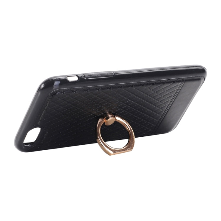 Grid Texture PU Paste Skin TPU Protective Case with Ring Holder for iPhone 6 Plus & 6s Plus