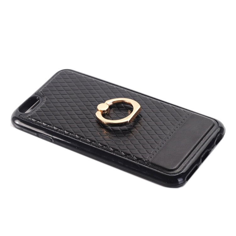 Grid Texture PU Paste Skin TPU Protective Case with Ring Holder for iPhone 6 Plus & 6s Plus