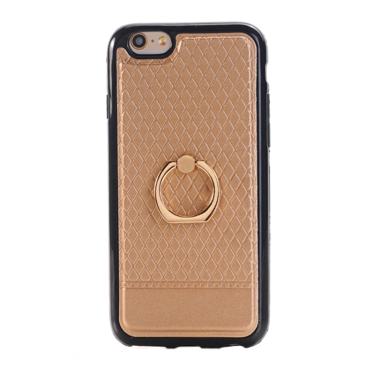 Grid Texture PU Paste Skin TPU Protective Case with Ring Holder for iPhone 6 Plus & 6s Plus