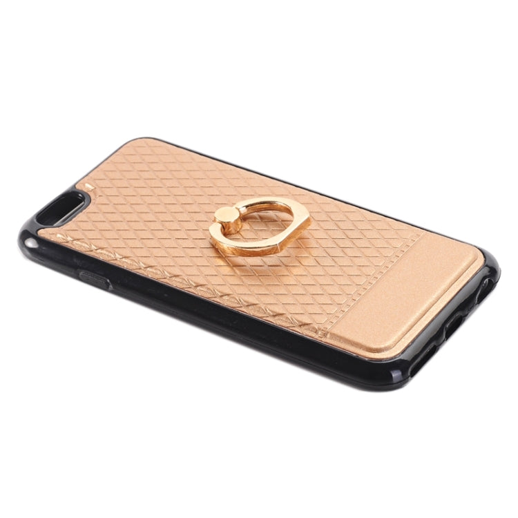 Grid Texture PU Paste Skin TPU Protective Case with Ring Holder for iPhone 6 Plus & 6s Plus